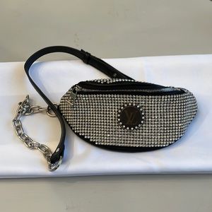 Faux Leather Rhinestone Bum bag with authentic recycled Louis Vuitton Logo patch